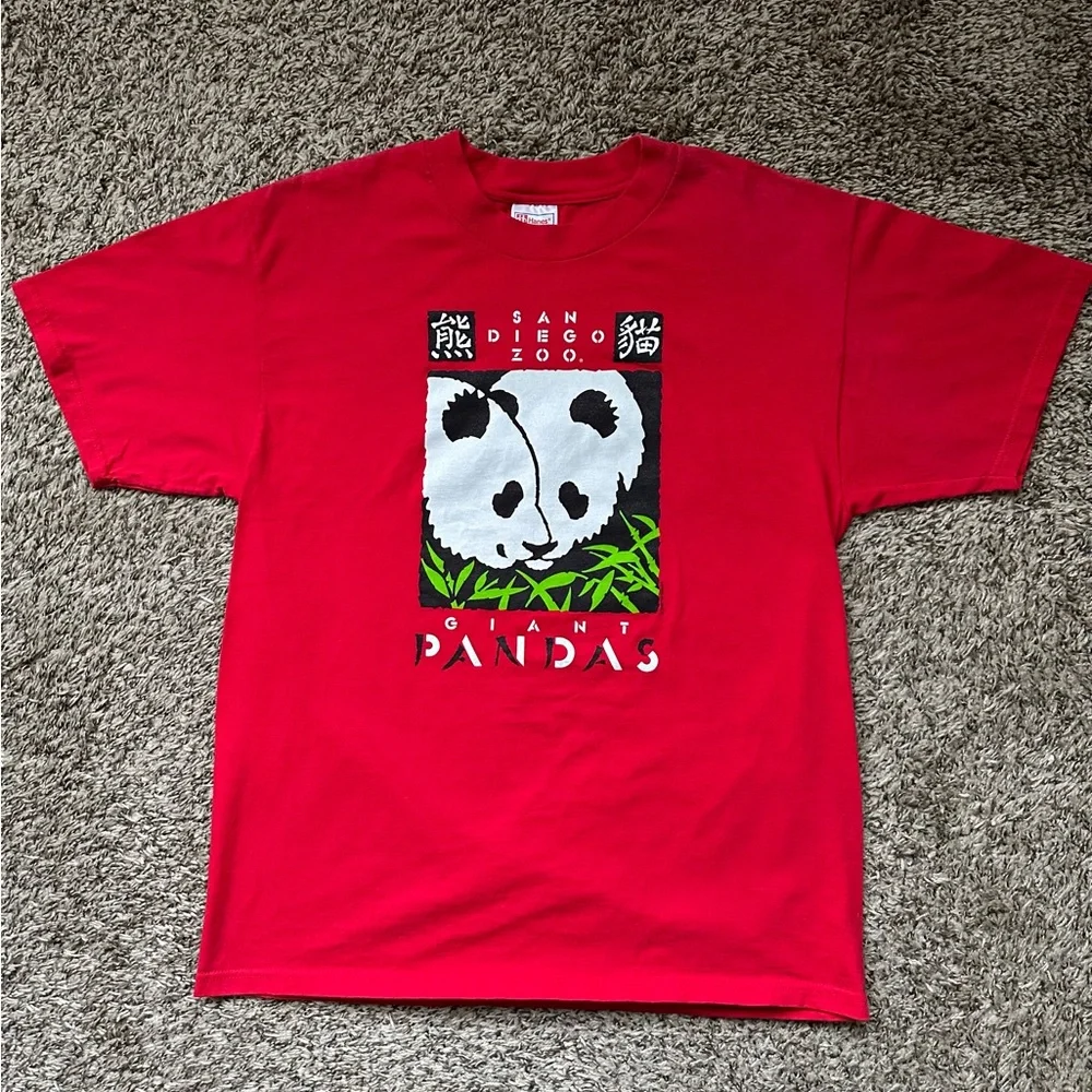 San Diego Zoo Giant Pandas Shirt Mens Large Vintage HANES BEEFY Red - Picture 1 of 5